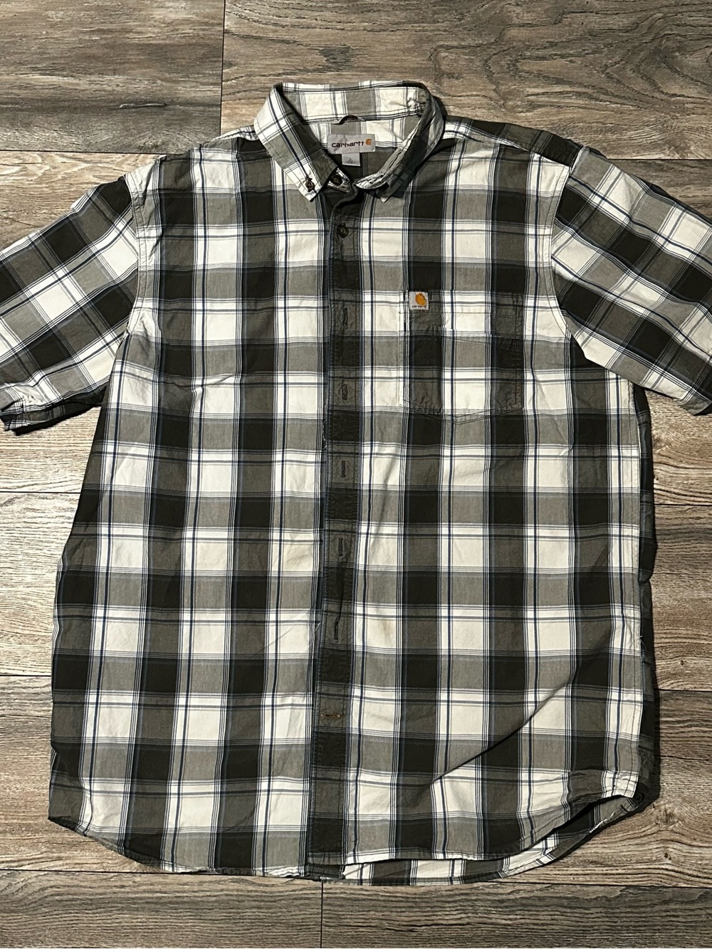 Carhartt Men's Short Sleeve Plaid Button-Down Shirt - Olive & White